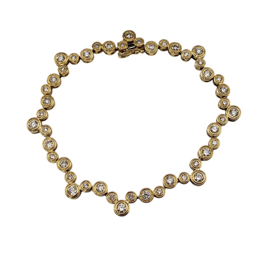 18K Yellow Gold Diamond Circle Design Tennis Bracelet #21809